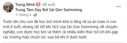 Đánh giá của học viên khi học bơi tại Sài Gòn Swimming